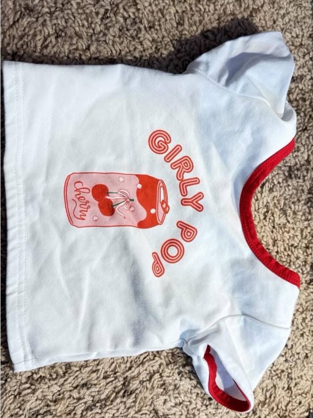 White 'Girly Pop' Cherry Graphic Tee with Red Trim